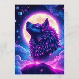 Convite Wolf Galaxy Stars Cosmic Birthday Party Invitation