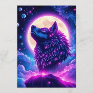 Convite Wolf Galaxy Stars Cosmic Birthday Party Invitation
