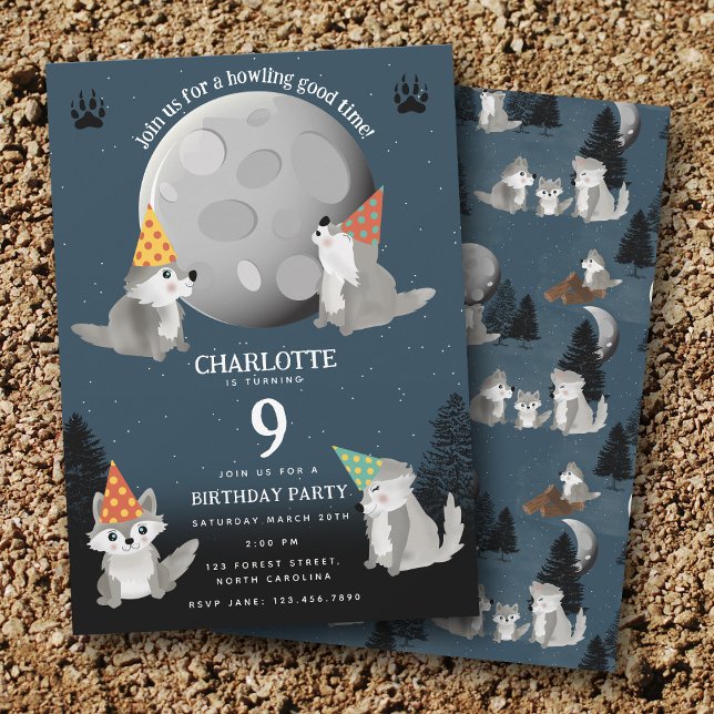 Convite Wolf Pack Woodland Moon Howling Birthday Party (Wolf Pack Woodland Moon Howling Birthday Party Invitation)