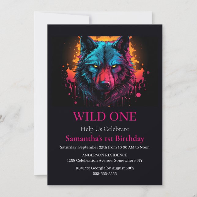Convite Wolf Wild One Birthday (Frente)