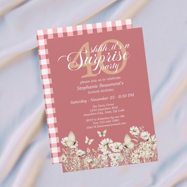 Convite Woman's White Wildflower Surprise 40th Birthday (Criador carregado)