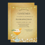Convite Women's Gold 40th Birthday Cocktail Party<br><div class="desc">Celebrate her birthday in style with this Gold invitation with a mixed drink and string lights.  Perfect for an indoor birthday party or outdoor celebration. Fun adult party invitation that is stylish and trendy.</div>