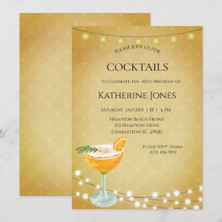 Convite Women's Gold 40th Birthday Cocktail Party
