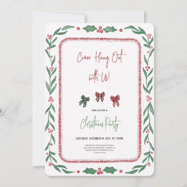 Convite wonderful green and red christmas party invitation (Frente)
