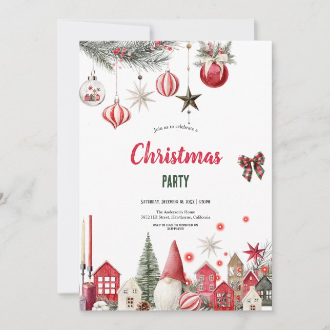 CONVITE WONDERFUL RED AND GREEN CHRISTMAS PARTY INVITATION (Frente)