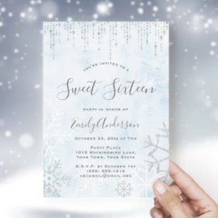 Convite Wonderland Blue Silver Snow Ice Sweet 16