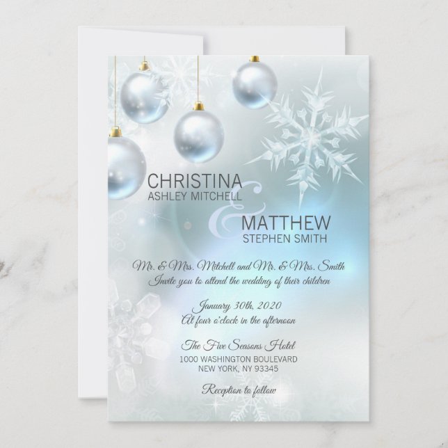 Convite Wonderland Blue Snowflakes WEDDING (Frente)