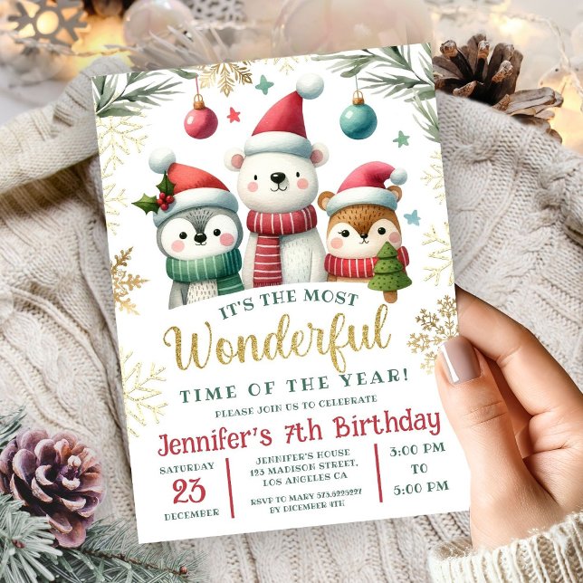 Convite Wonderland Boho Snow Animal 7 Birday (Criador carregado)