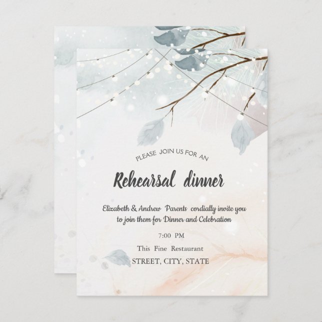 Convite Wonderland de inverno,Janto de ensaio de ramo de á (Frente/Verso)