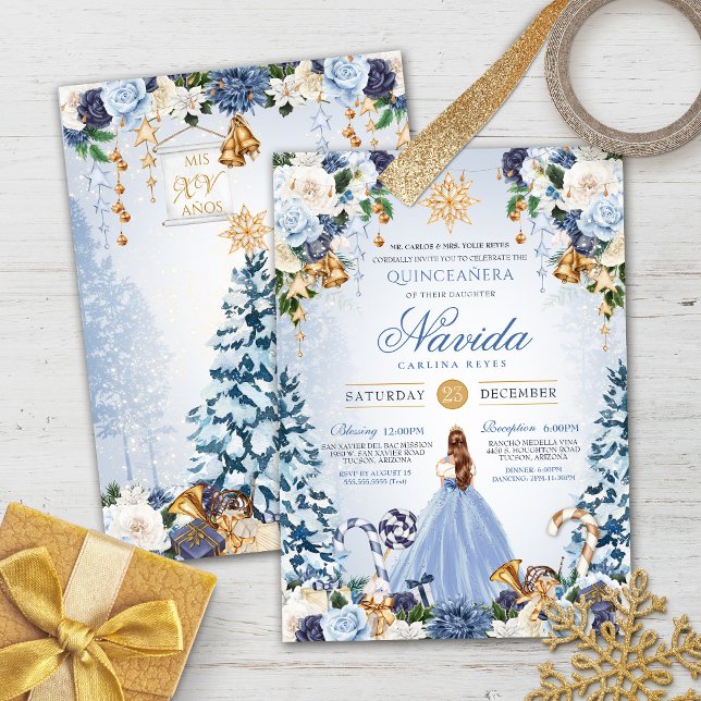 Convite Wonderland de inverno Quinceañera Light Blue Snow (Criador carregado)