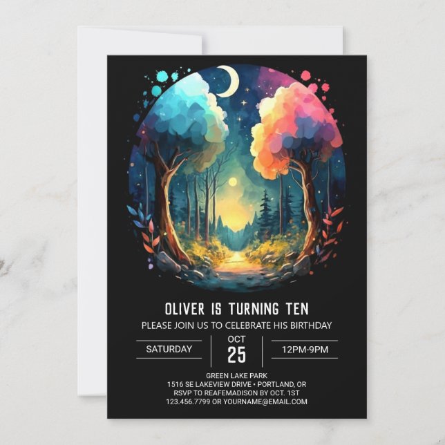 Convite Wonderland Grove Whimsical Birthday (Frente)