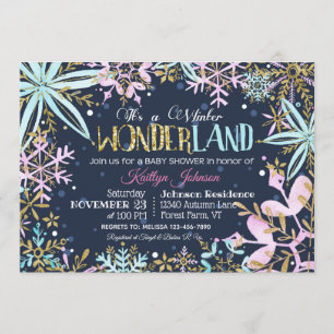 Convite Wonderland Inverno Flocos de Neve Chá de fraldas