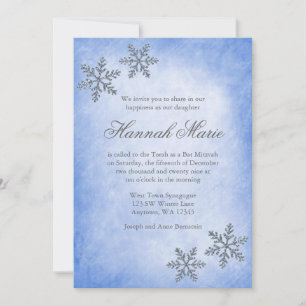 Convite Wonderland Snowflakes Azul Bat Mitzvah