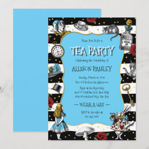 Convite Wonderland Tea Party Whimsic Blue