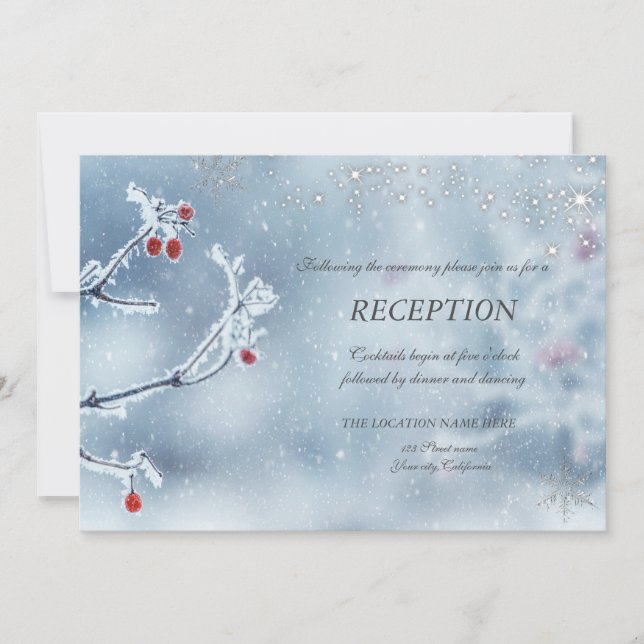 Convite Wonderland Winter Branches Blue Reception (Frente)