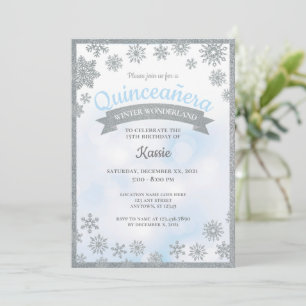 Convite Wonderland Winter Quinceañera 15 Birthday Silver