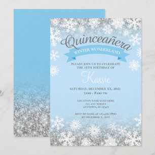 Convite Wonderland Winter Quinceañera 15 Birthday Silver