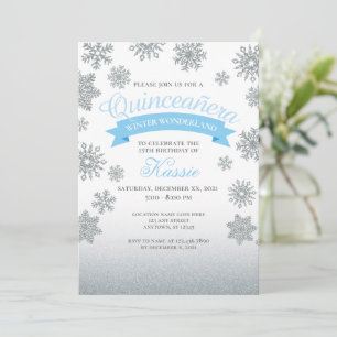 Convite Wonderland Winter Quinceañera 15 Birthday Silver