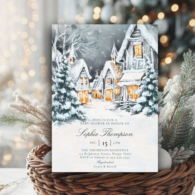 Convite Wonderland Wonderland Chá de fraldas de Neve Aquec (winter baby shower invitation gender neutral wonderland snow cold classic traditional painting)