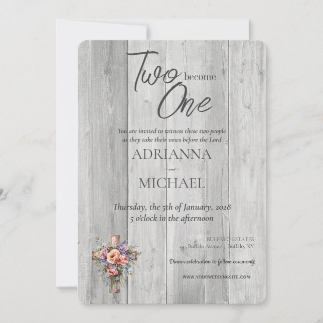 Convite Wood Christian Dois Torna-Se Um (Frente)