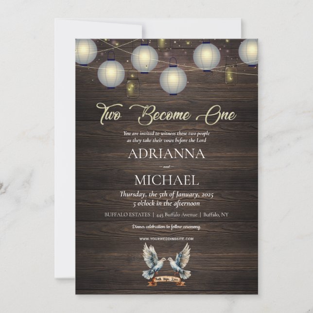 Convite Wood Christian Religious Wedding Invitation (Frente)