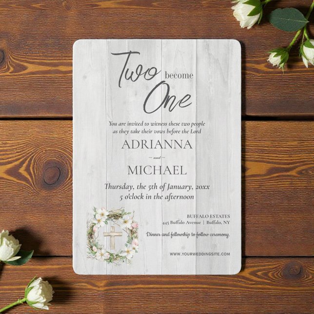 Convite Wood Christian Two Become One Wedding (Criador carregado)