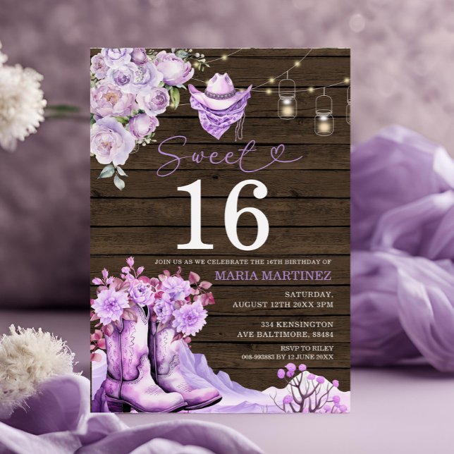 Convite Wood Purple Wood Sweet 16 Aniversário (Criador carregado)
