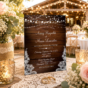 Convite Wood Rustic e String Lights Casamento