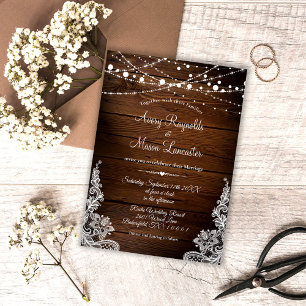 Convite Wood Rustic e String Lights Casamento
