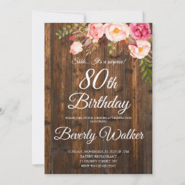 Convite Wood Surprise 80 Birthday Rustic Floral