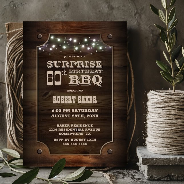 Convite Wood Surprise 80th Birthday BBQ (Criador carregado)