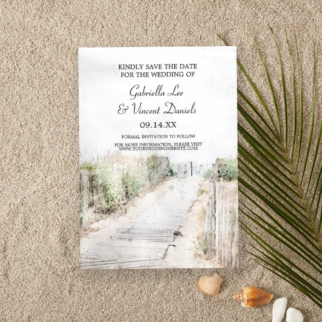 Convite Wooden Boardwalk para Beach Wedding Salve a data (Set the tone for your destination beach or coastal marriage ceremony and reception.)