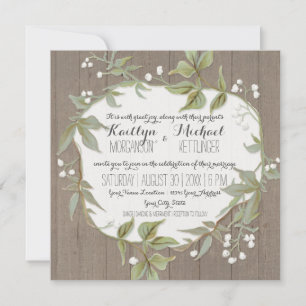 Convite Wooden Laurel Foliage w Bebês Breath Wreath
