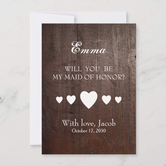 Convite Wooden Will You Be My MAID OF HONOR (Frente)