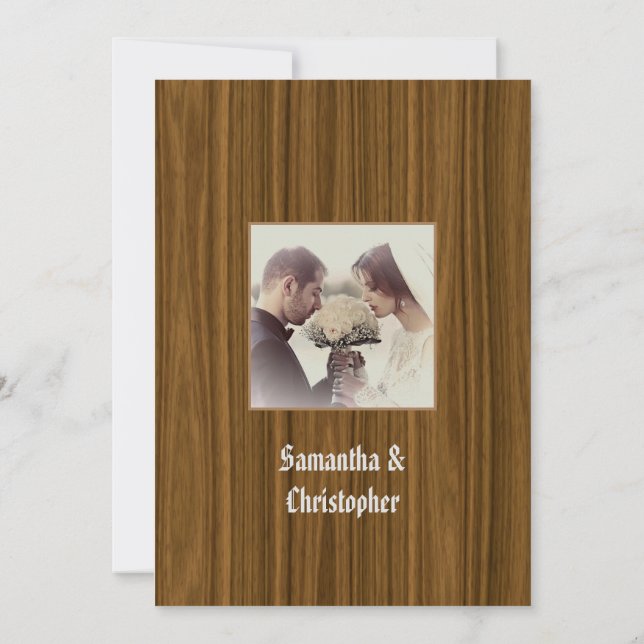 Convite Woodgrain wedding photo invitation (Verso)