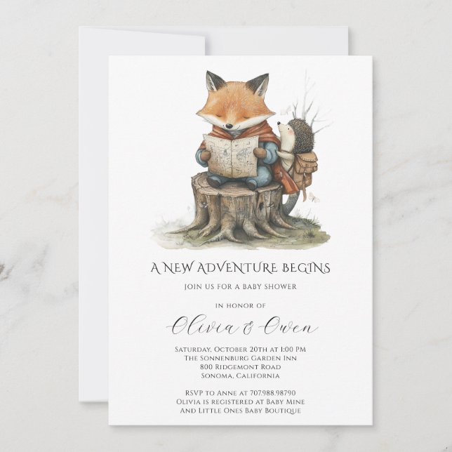 Convite Woodland Adventure Baby Shower (Frente)