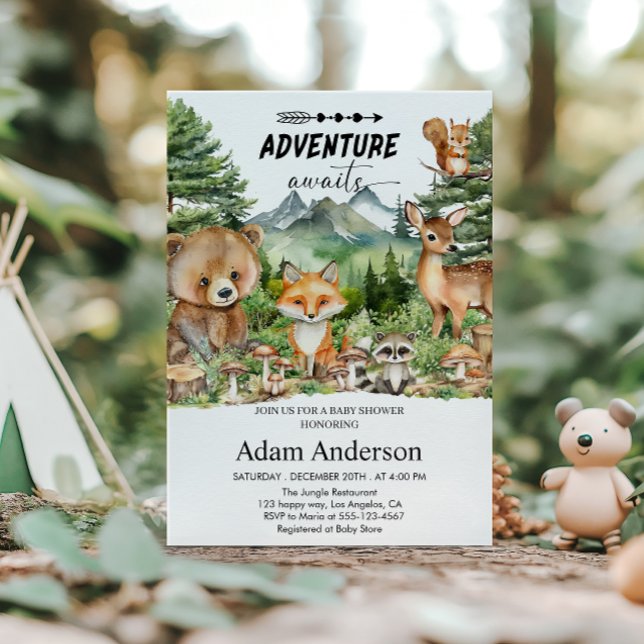 Convite Woodland Adventure Baby Shower Invitation | Forest (Criador carregado)