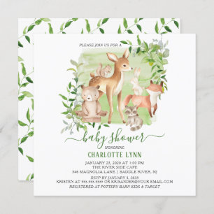 Convite Woodland Amigos Gênero Chá de fraldas Neutro