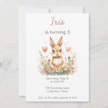 Woodland Animal Birthday Bunny Pink Hearts Floral