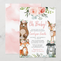 Woodland Animal Chá de fraldas Invitation Greenery