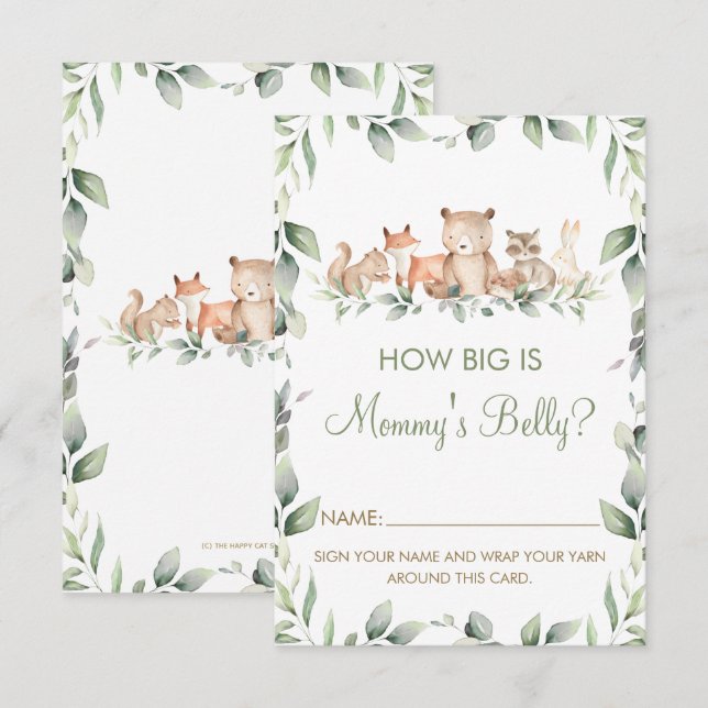 Convite Woodland Animal How Big is Mamãe Belly Game Card (Frente/Verso)