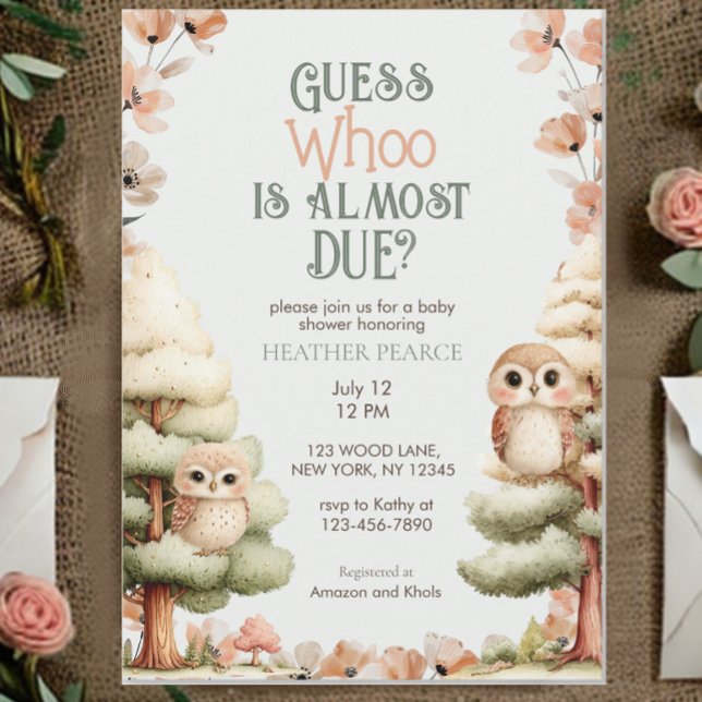 Convite Woodland Animal Owl Baby Shower (Criador carregado)