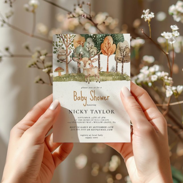 Convite Woodland Animal Snow Winter Chá de fraldas (Criador carregado)