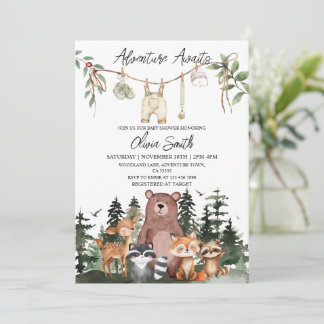 Convite Woodland Animals Adventure Awaits Baby Shower