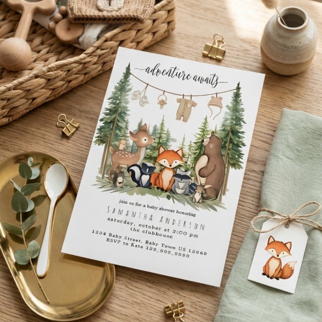 Convite Woodland Animals Adventure Baby Shower Invitation (Criador carregado)