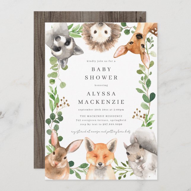 Convite Woodland Animals Baby Shower Invitation (Frente/Verso)