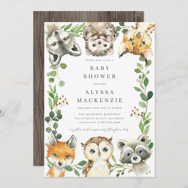 Convite Woodland Animals Baby Shower Invitation (Frente/Verso)