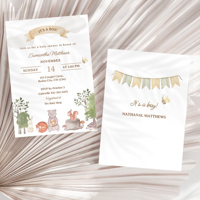 Convite Woodland Animals Baby Shower Invitation (Woodland Animals Baby Shower Invitation)