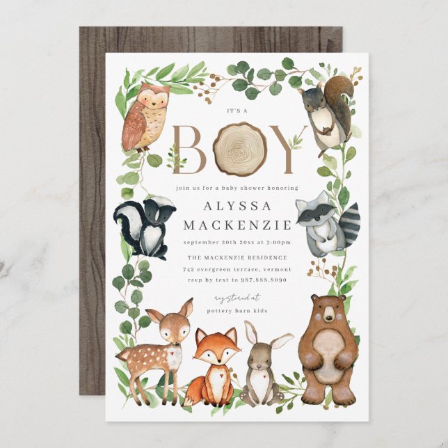 Convite Woodland Animals Baby Shower Invitation (Frente/Verso)