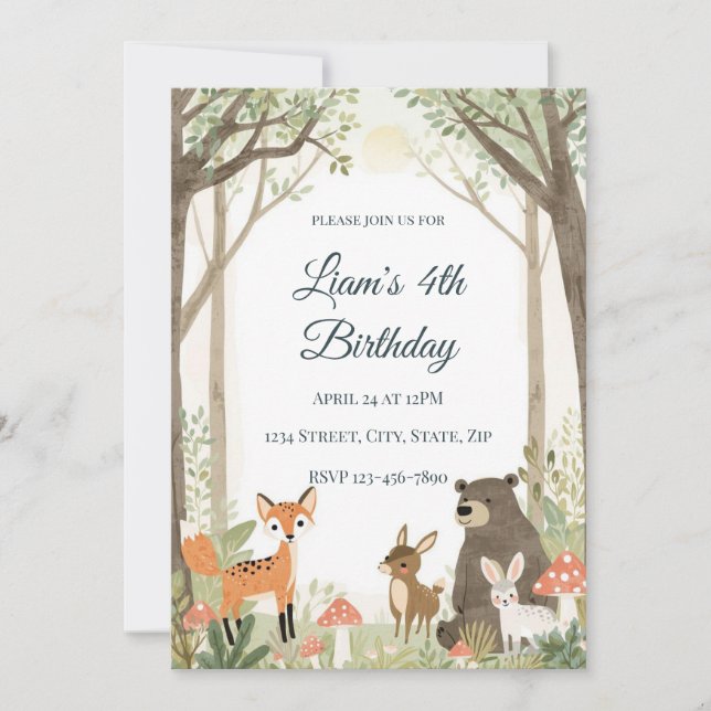 Convite Woodland Animals Birthday Invitation - Forest (Frente)